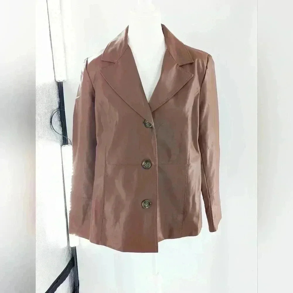 Dennis Basso Women's faux leather COAT Small Brown
